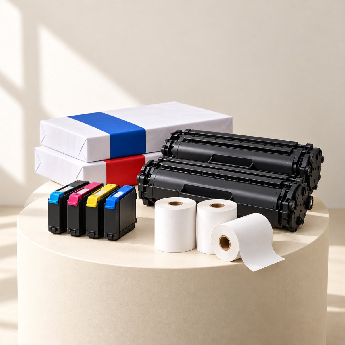 Consumabili: toner, cartucce, risme di carta e rotoli per cassa